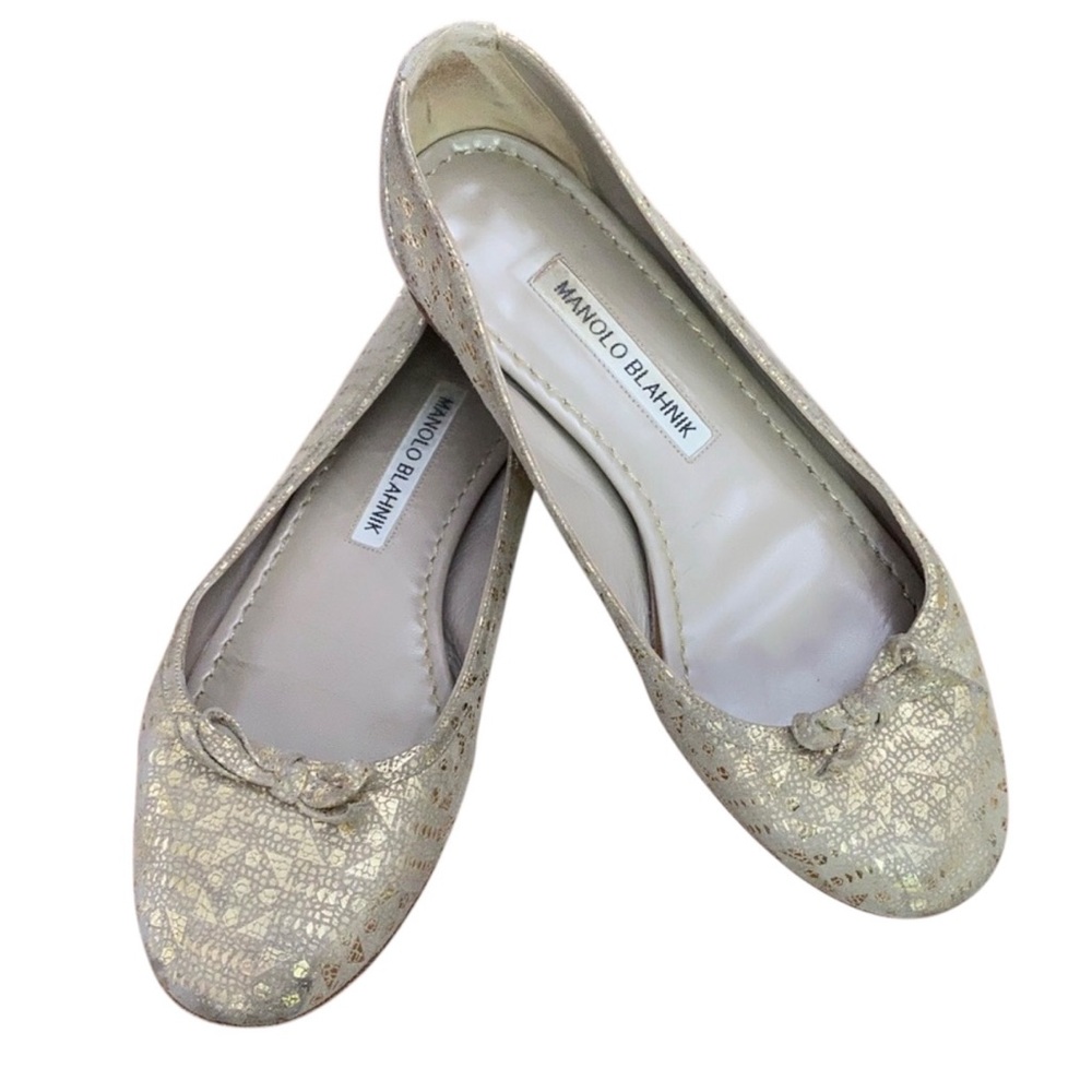 Manolo Blahnik Gold Leather Flat